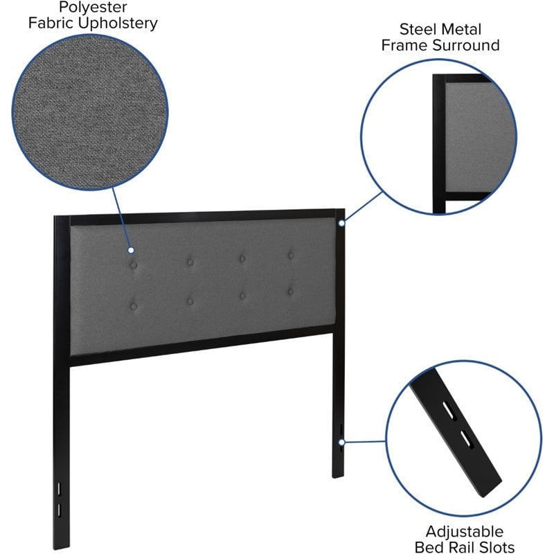 Bowery Hill Fabric Tufted Full Panel Headboard in Dark Gray