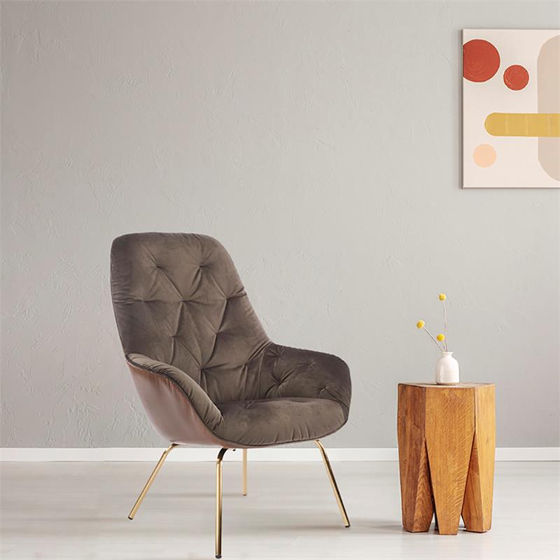 Bowery Hill Modern Tufted Accent Chair in Brown Fabric with Metal Legs