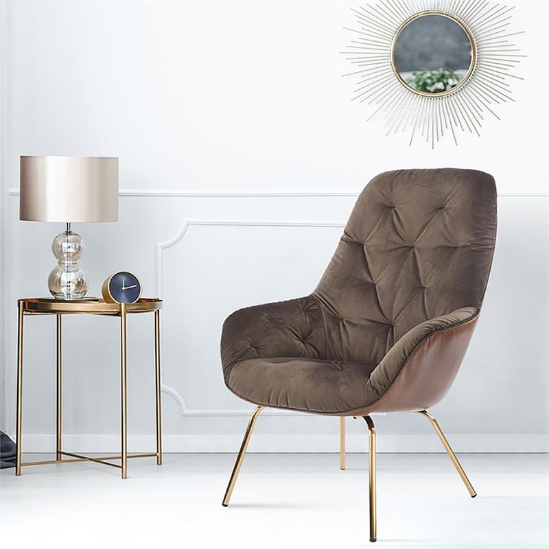 Bowery Hill Modern Tufted Accent Chair in Brown Fabric with Metal Legs