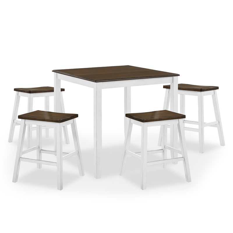 Bowery Hill Wood 5-Piece Counter Dining Set in Sea White and Oak Finish