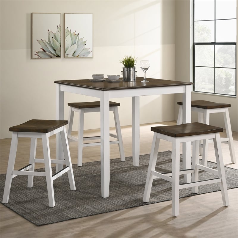 Bowery Hill Wood 5-Piece Counter Dining Set in Sea White and Oak Finish