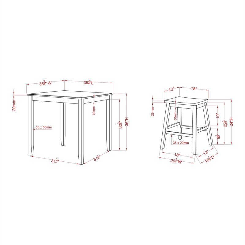 Bowery Hill Wood 5-Piece Counter Dining Set in Sea White and Oak Finish