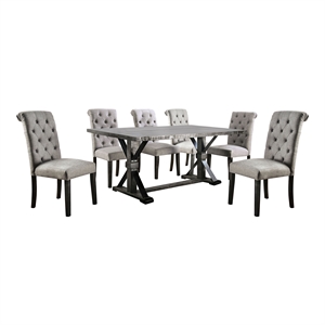 Bowery Hill Rustic Wood 7-Piece Dining Set with Light Gray Upholstery