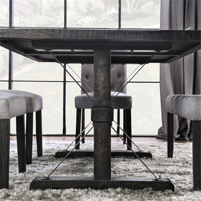 Bowery Hill Rustic Wood 7-Piece Dining Set with Light Gray Upholstery