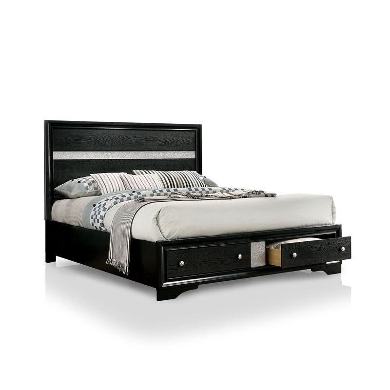 Bowery Hill Contemporary Black Wood King Bedroom Set with Nightstands
