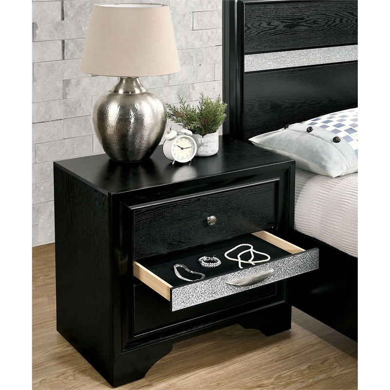 Bowery Hill Contemporary Black Wood King Bedroom Set with Nightstands