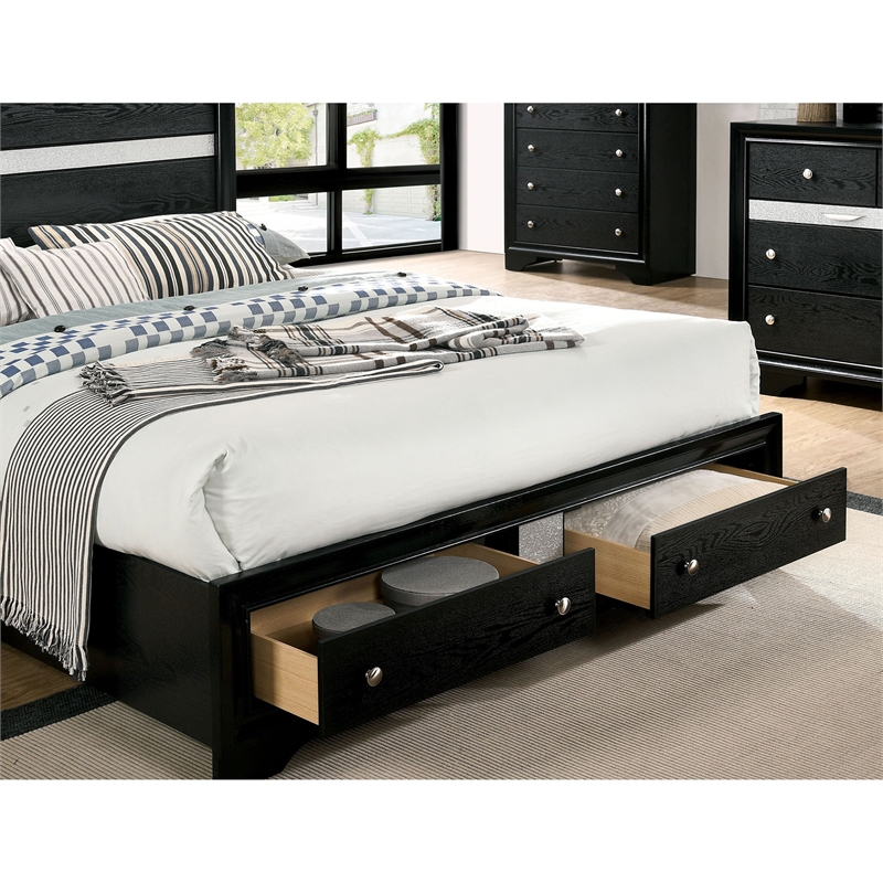 Bowery Hill Contemporary Black Wood King Bedroom Set with Nightstands