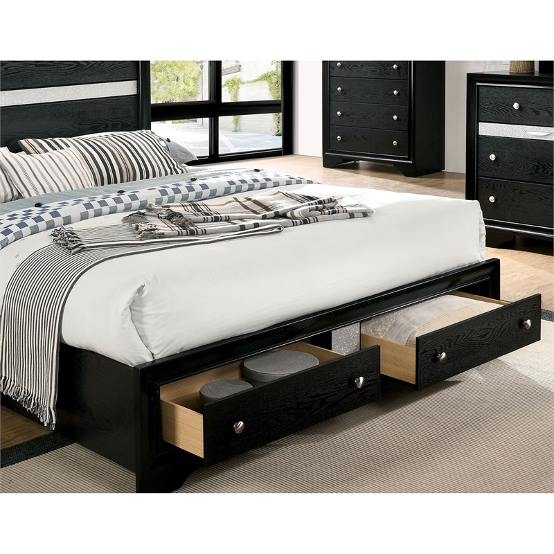 Bowery Hill 3-Piece Wood King Bedroom Set with Storage in Black