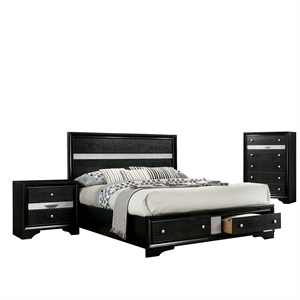 Bowery Hill 3-Piece Wood King Bedroom Set with Storage in Black