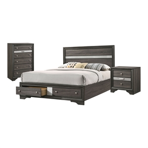 Bowery Hill 3-Piece Wood Queen Bedroom Set with Storage in Gray