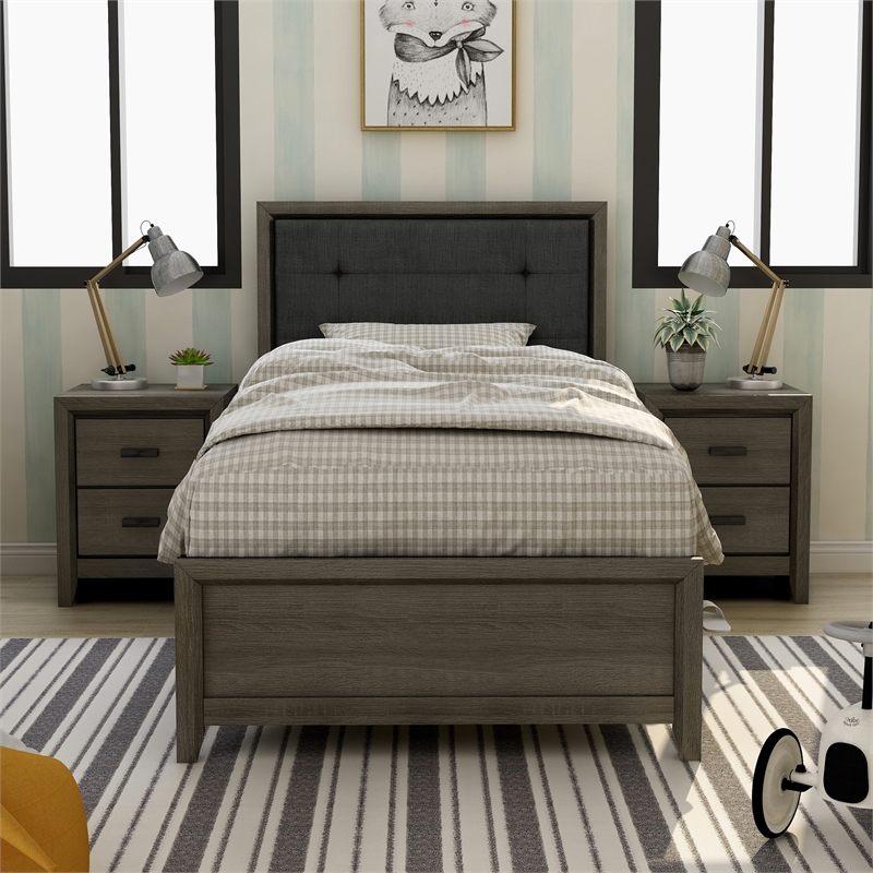 Bowery Hill 3-Piece Full Bedroom Set with Nightstands in Gray Wood