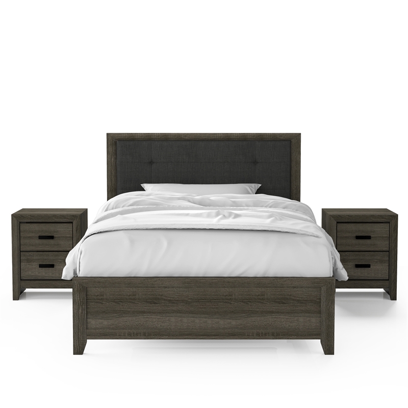 Bowery Hill 3-Piece Full Bedroom Set with Nightstands in Gray Wood