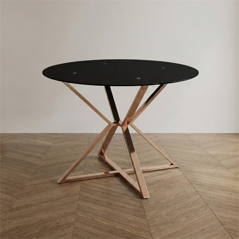 Bowery Hill Round Glass Dining Table with Gold Metal Base