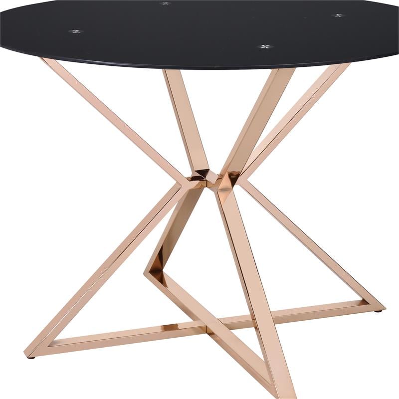 Bowery Hill Round Glass Dining Table with Gold Metal Base
