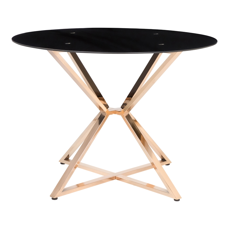 Bowery Hill Round Glass Dining Table with Gold Metal Base