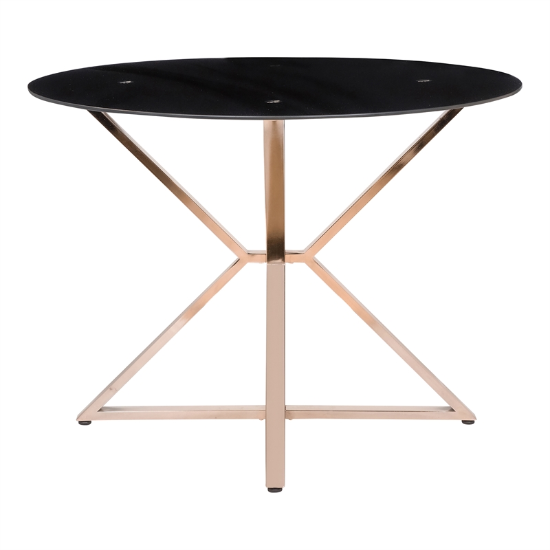 Bowery Hill Round Glass Dining Table with Gold Metal Base