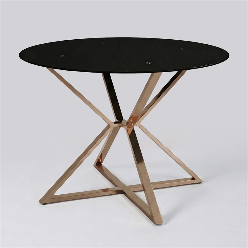Bowery Hill Round Glass Dining Table with Gold Metal Base