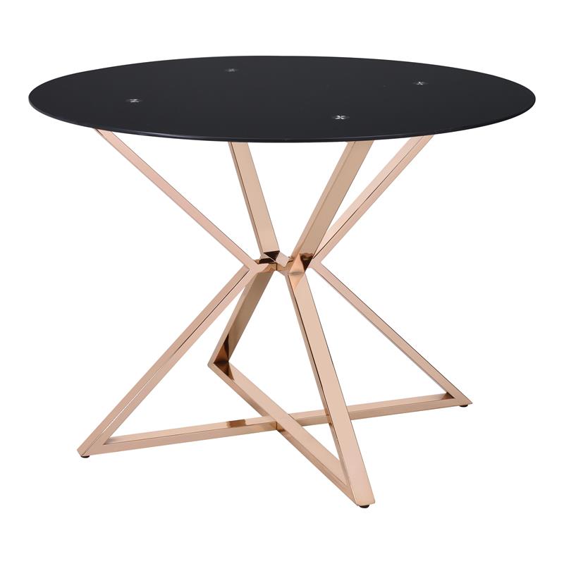 Bowery Hill Round Glass Dining Table with Gold Metal Base