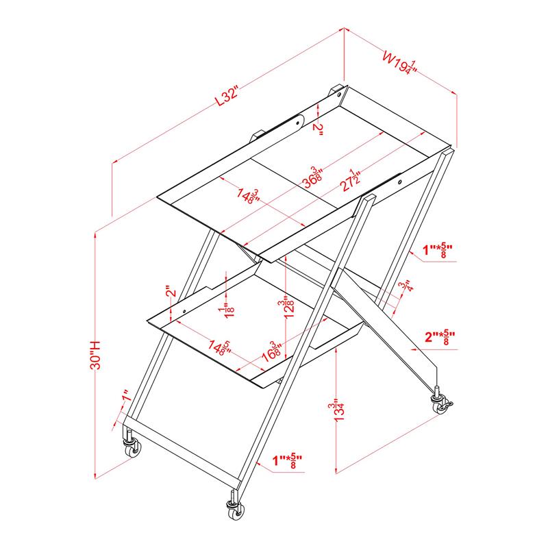 Bowery Hill Metal Foldable Serving Cart with White Finish and 2 Shelves