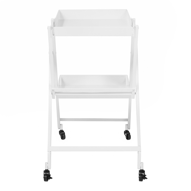 Bowery Hill Metal Foldable Serving Cart with White Finish and 2 Shelves