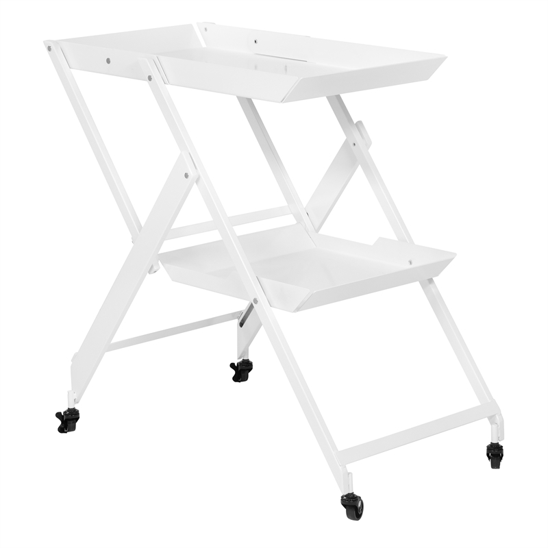 Bowery Hill Metal Foldable Serving Cart with White Finish and 2 Shelves