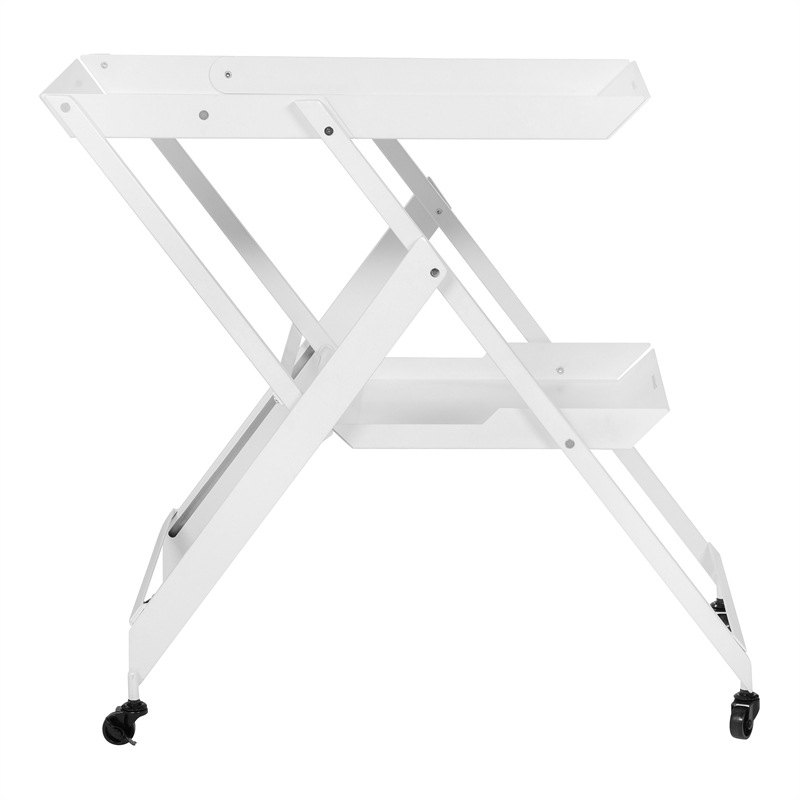 Bowery Hill Metal Foldable Serving Cart with White Finish and 2 Shelves