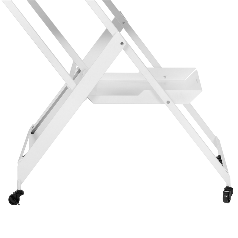 Bowery Hill Metal Foldable Serving Cart with White Finish and 2 Shelves