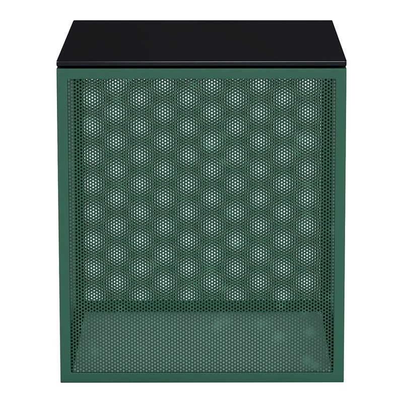Bowery Hill Green Side Table with Tempered Glass Top and Steel Mesh
