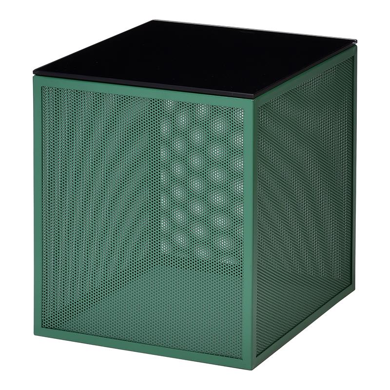 Bowery Hill Green Side Table with Tempered Glass Top and Steel Mesh