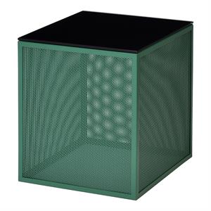 Bowery Hill Green Side Table with Tempered Glass Top and Steel Mesh
