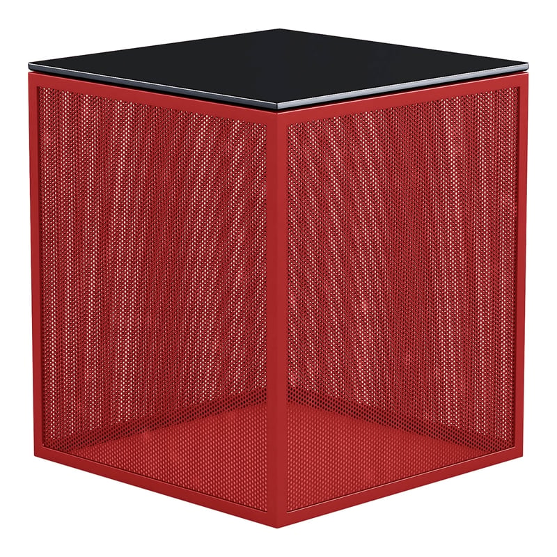 Bowery Hill Red Side Table with Tempered Glass Top and Steel Mesh