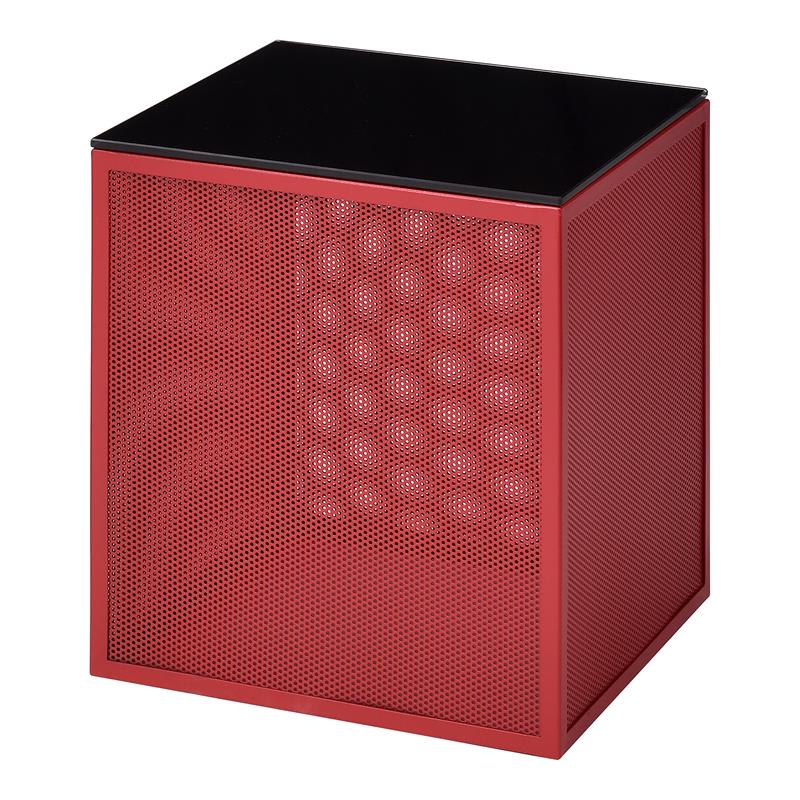 Bowery Hill Red Side Table with Tempered Glass Top and Steel Mesh