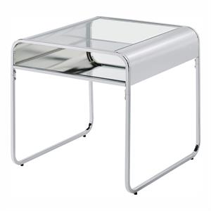 Bowery Hill Contemporary Glass and Chrome End Table with Mirrored Shelf