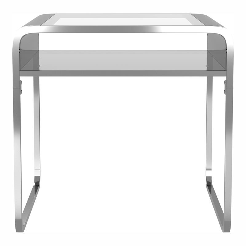 Bowery Hill Contemporary Glass and Chrome End Table with Mirrored Shelf