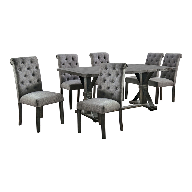 Bowery Hill Rustic Wood 7-Piece Dining Table Set in Gray
