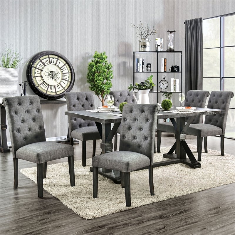 Bowery Hill Rustic Wood 7-Piece Dining Table Set in Gray