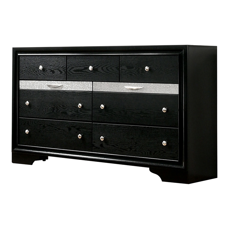 Bowery Hill 3-Piece Black Wood Bedroom Set with Queen Bed and Dresser
