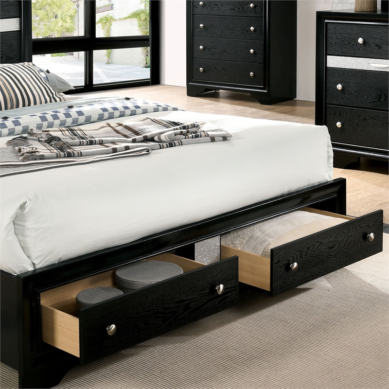 Bowery Hill 3-Piece Black Wood Bedroom Set with Queen Bed and Dresser