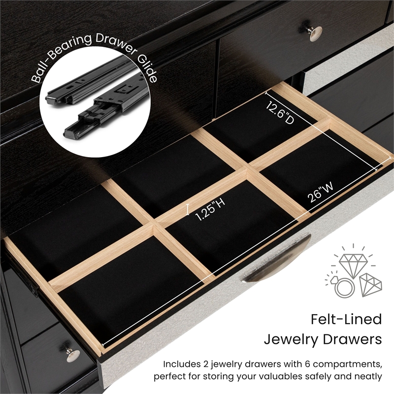 Bowery Hill 3-Piece Black Wood Bedroom Set with Queen Bed and Dresser
