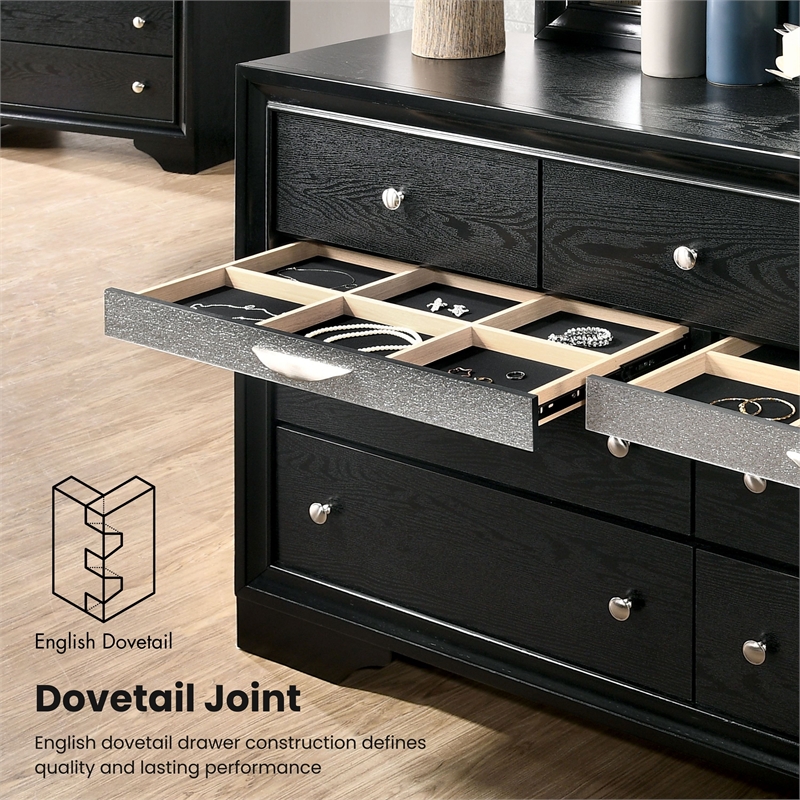 Bowery Hill 3-Piece Black Wood Bedroom Set with Queen Bed and Dresser