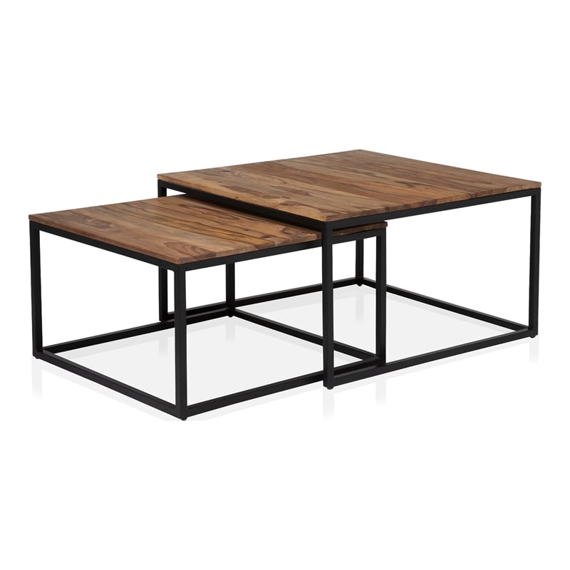 Bowery Hill Rustic Wood 2-Piece Nesting Table Set in Natural Oak