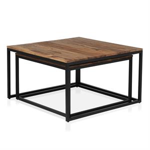 Bowery Hill Rustic Wood 2-Piece Nesting Table Set in Natural Oak