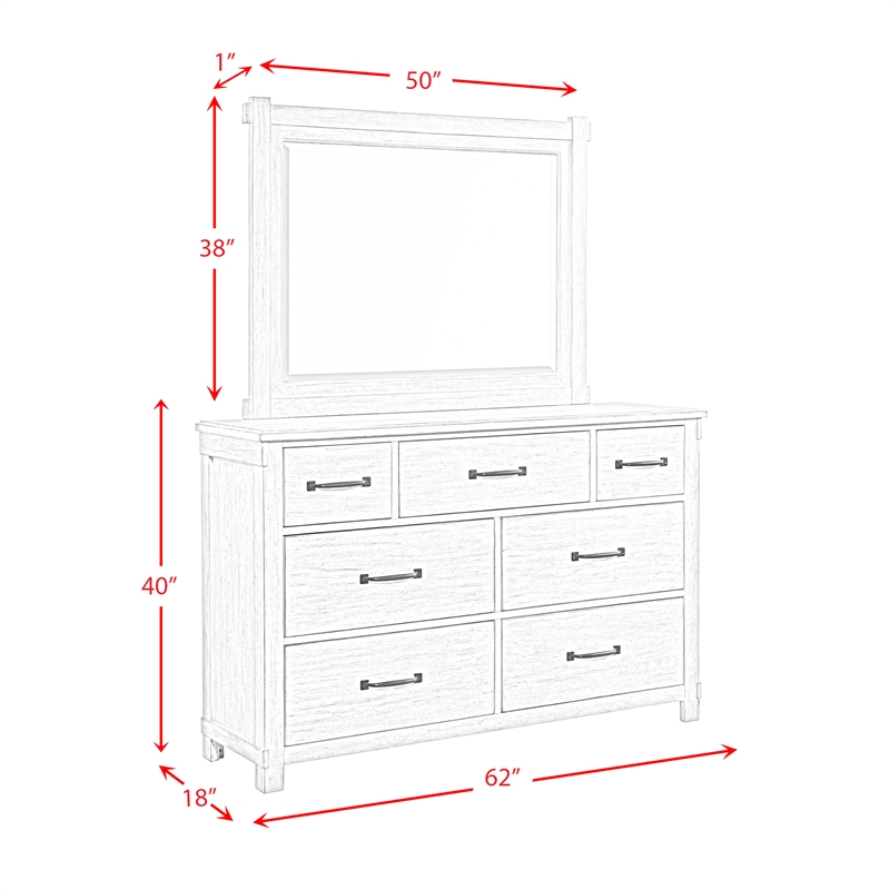 Bowery Hill 7-Drawer Wood Dresser with Mirror in White Distressed Finish