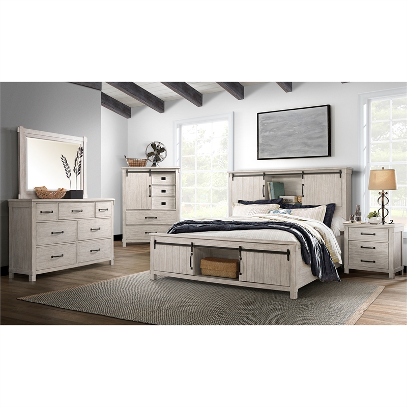 Bowery Hill 7-Drawer Wood Dresser with Mirror in White Distressed Finish