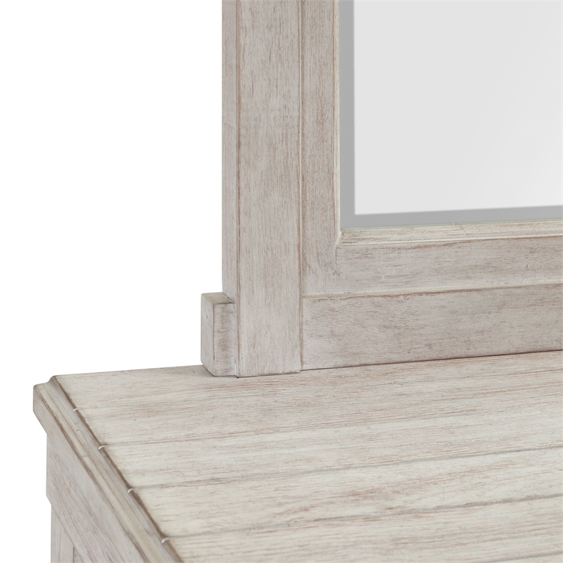 Bowery Hill 7-Drawer Wood Dresser with Mirror in White Distressed Finish
