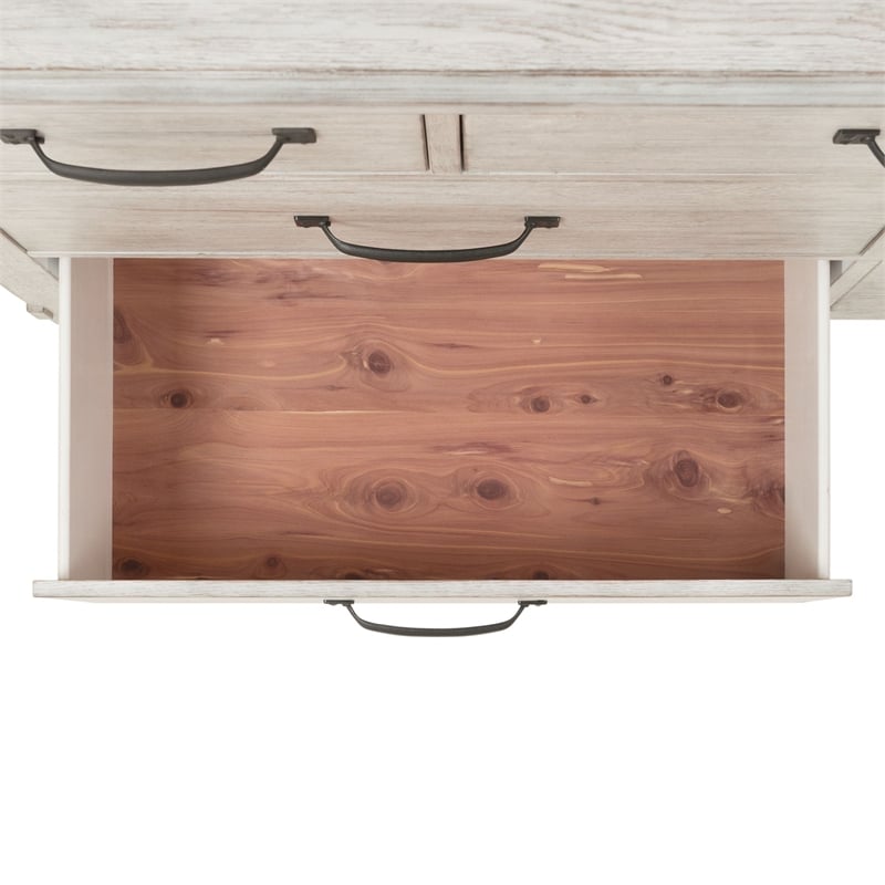 Bowery Hill 7-Drawer Wood Dresser with Mirror in White Distressed Finish