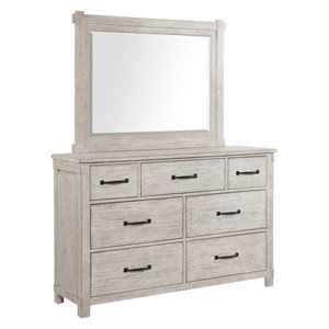 Bowery Hill 7-Drawer Wood Dresser with Mirror in White Distressed Finish