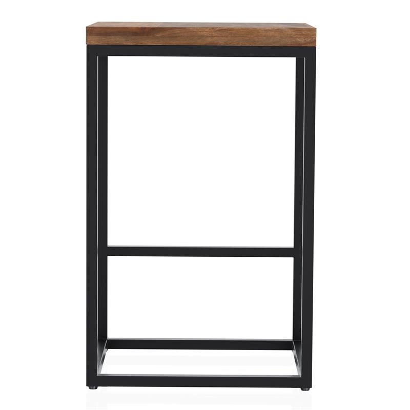 Bowery Hill Square Metal Barstool with Wood Seat in Golden Brown and Black