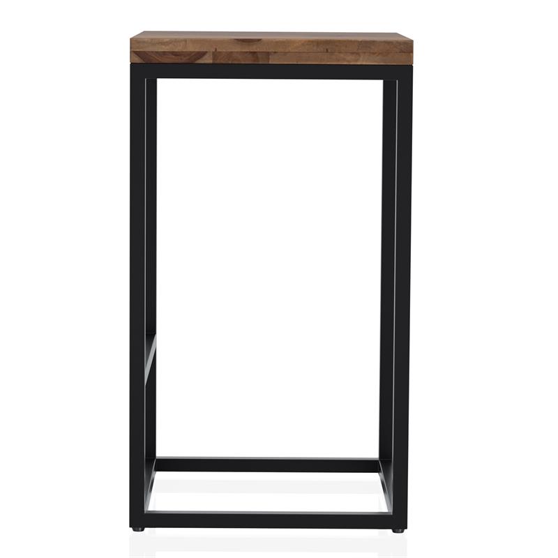 Bowery Hill Square Metal Barstool with Wood Seat in Golden Brown and Black
