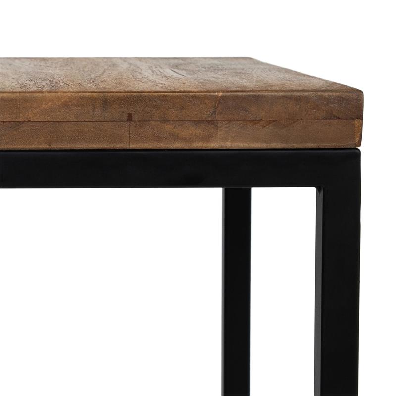 Bowery Hill Square Metal Barstool with Wood Seat in Golden Brown and Black